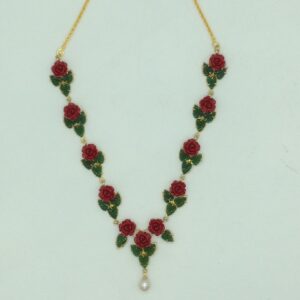 Coral Flower and Jade Leaves Necklace Set JNC0134