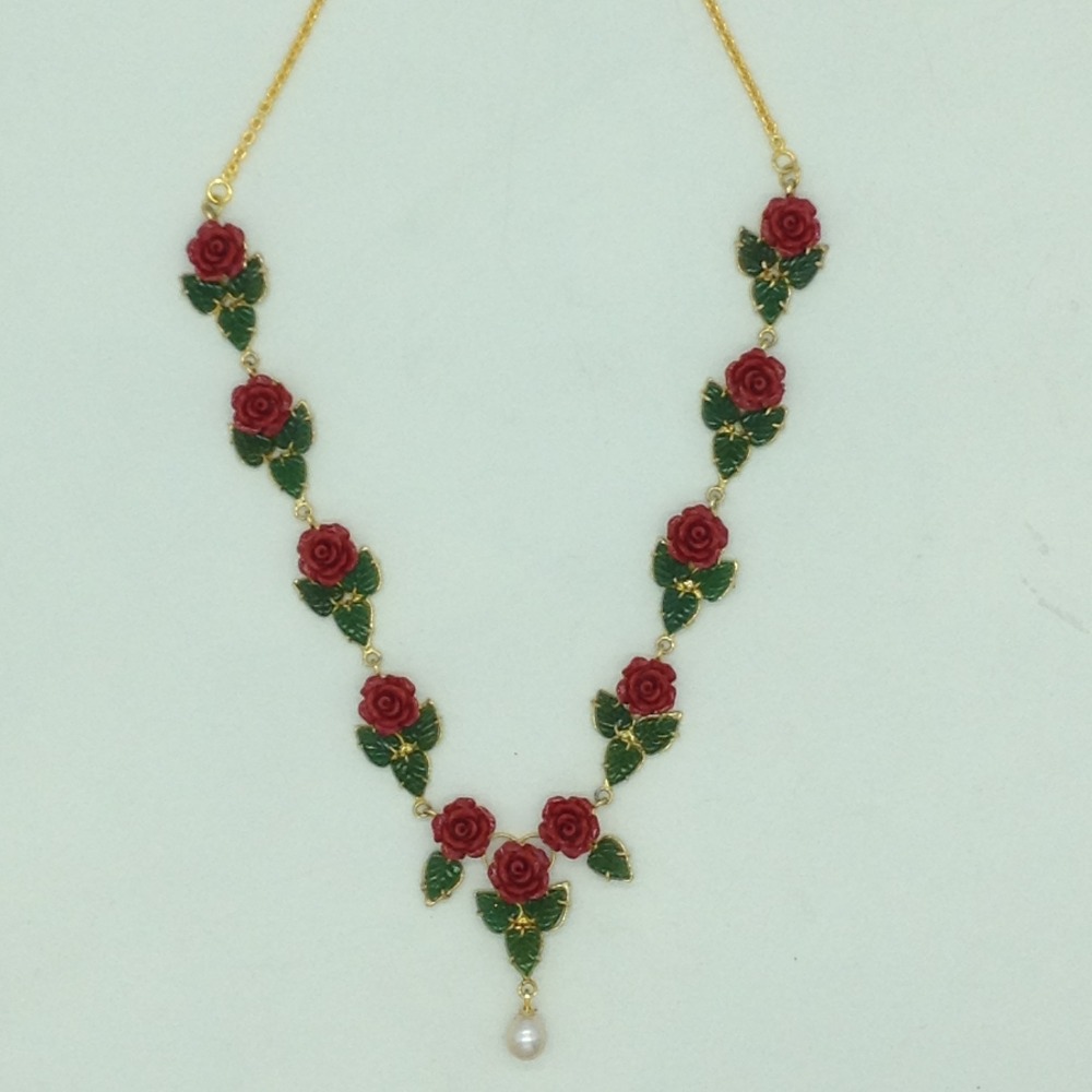 Coral Flower and Jade Leaves Necklace Set JNC0134