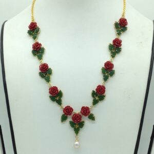 Coral Flower and Jade Leaves Necklace Set JNC0134