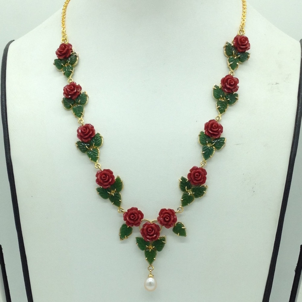 Coral Flower and Jade Leaves Necklace Set JNC0134