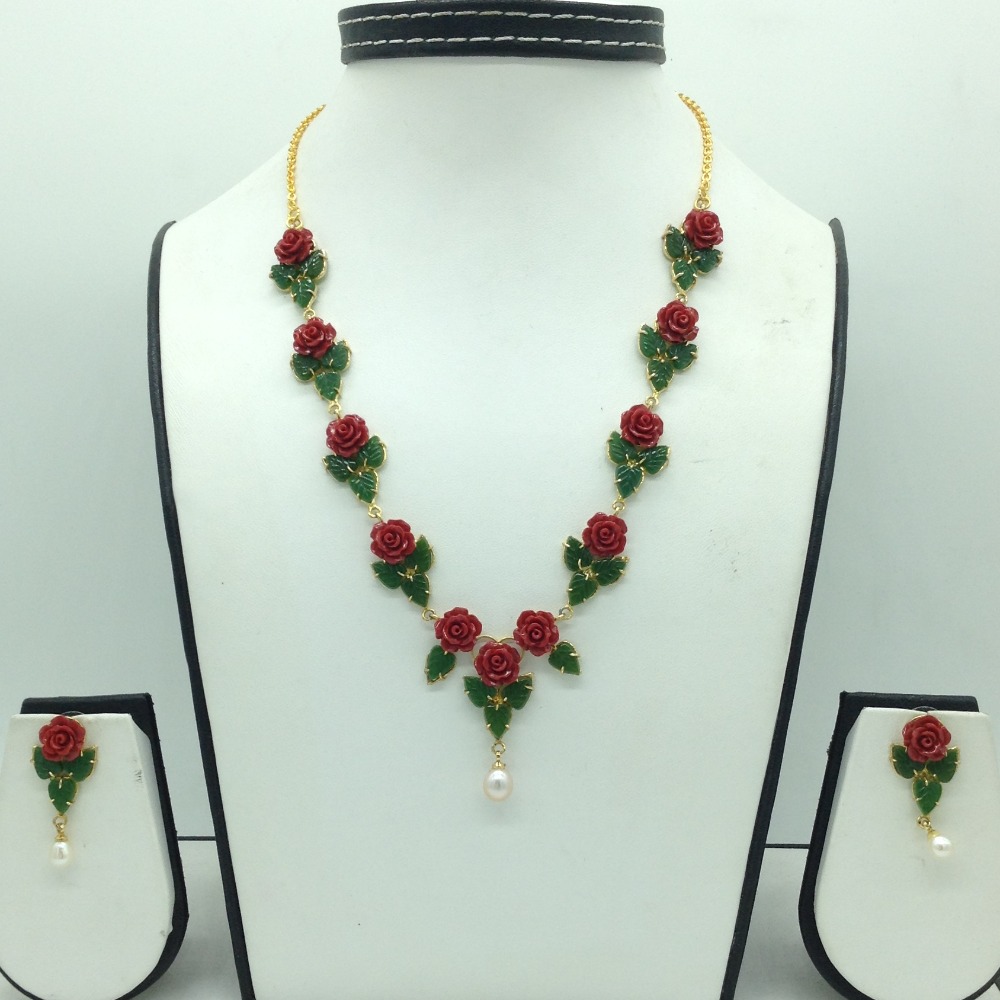 Coral Flower and Jade Leaves Necklace Set JNC0134