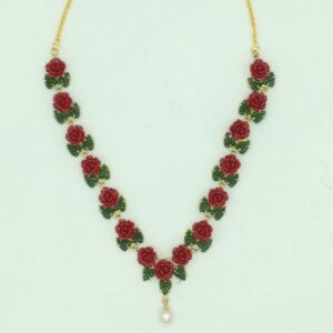Coral Flower and Jade Leaves Necklace Set JNC0133