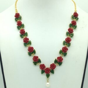 Coral Flower and Jade Leaves Necklace Set JNC0133