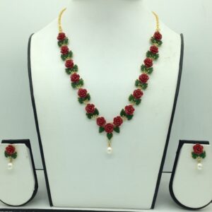 Coral Flower and Jade Leaves Necklace Set JNC0133