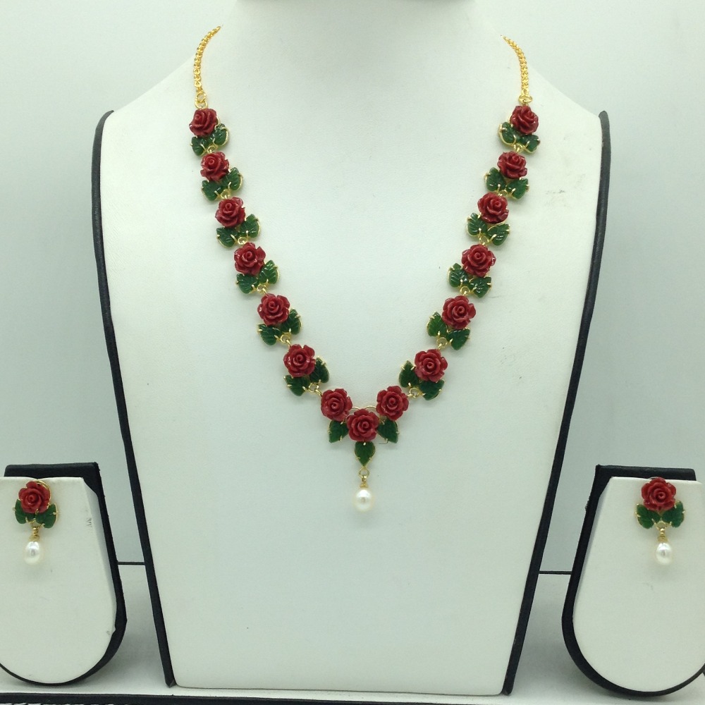 Coral Flower and Jade Leaves Necklace Set JNC0133