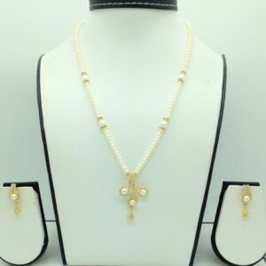 White cz pendent set with 1 line flat pearls mala jps0688