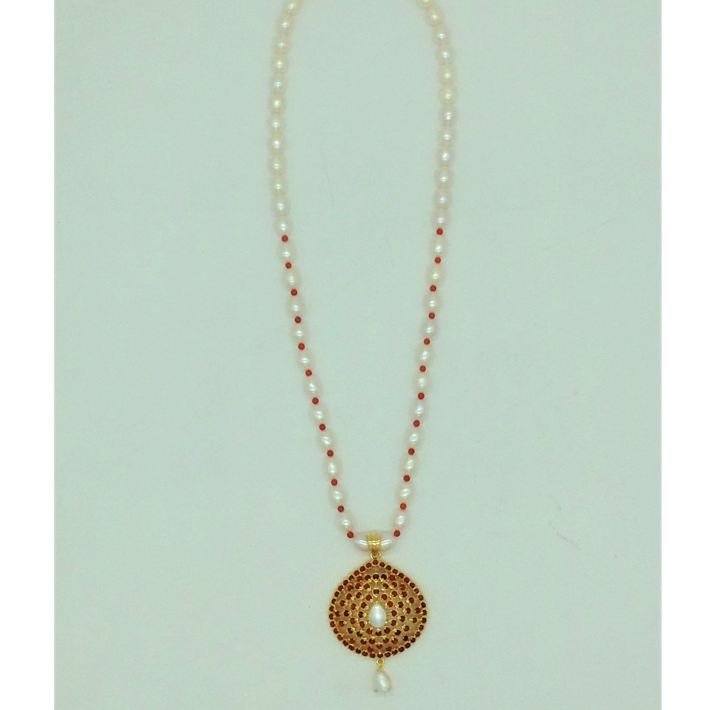 Pearls and coral pendent set with 1 line oval pearls mala jps0686