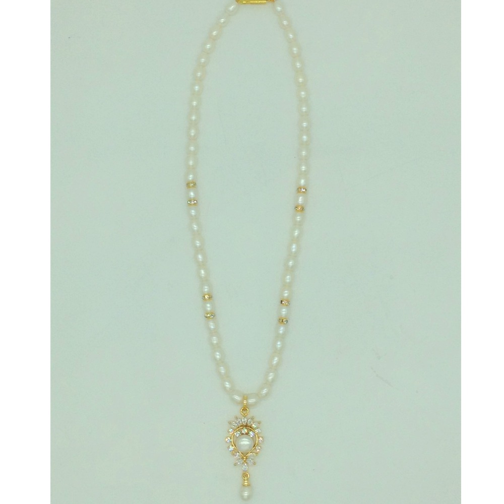 White cz pendent set with 1 line oval pearls mala jps0684 - Image 4