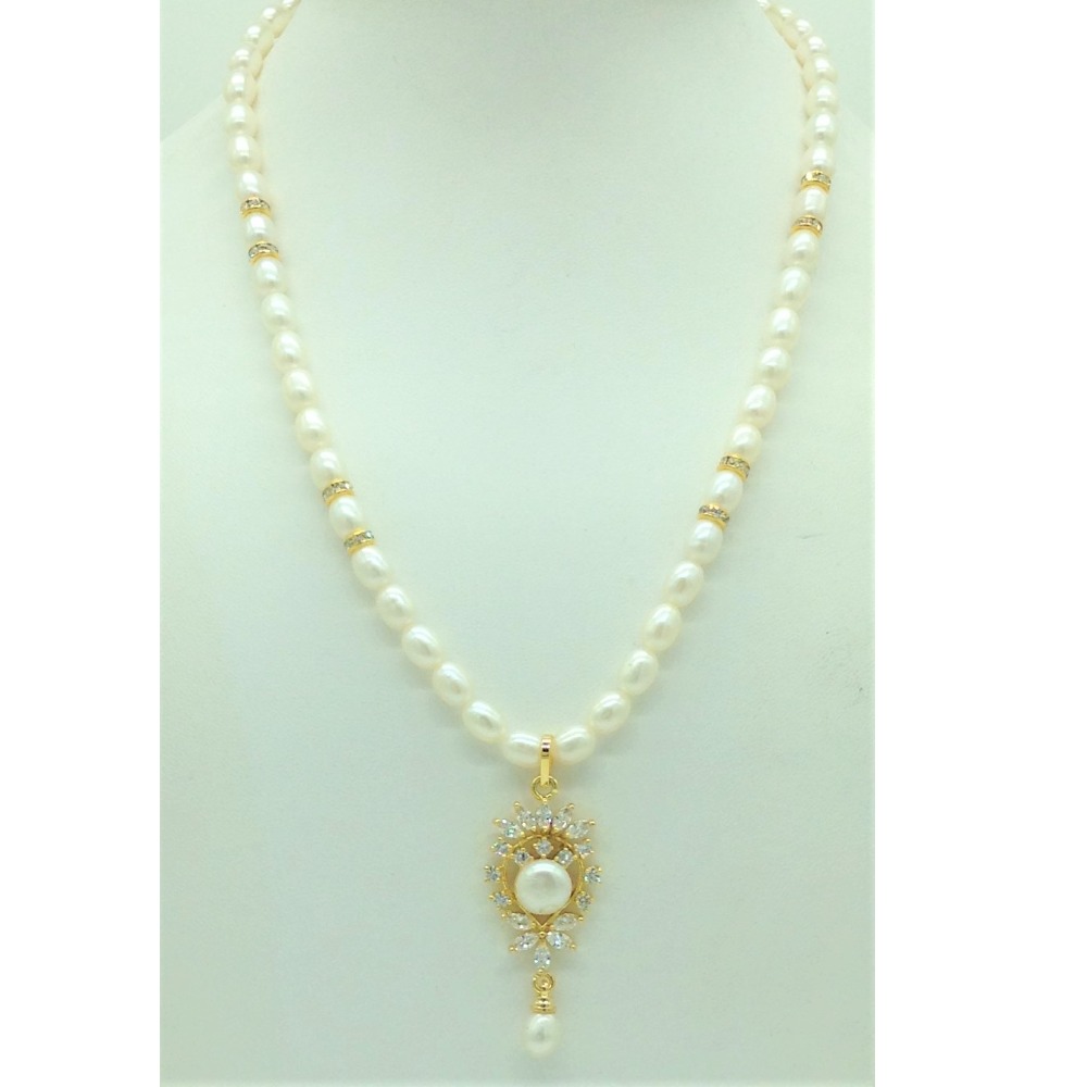 White cz pendent set with 1 line oval pearls mala jps0684 - Image 2