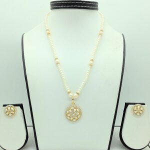 White cz pendent set with 1 line flat pearls mala jps0681