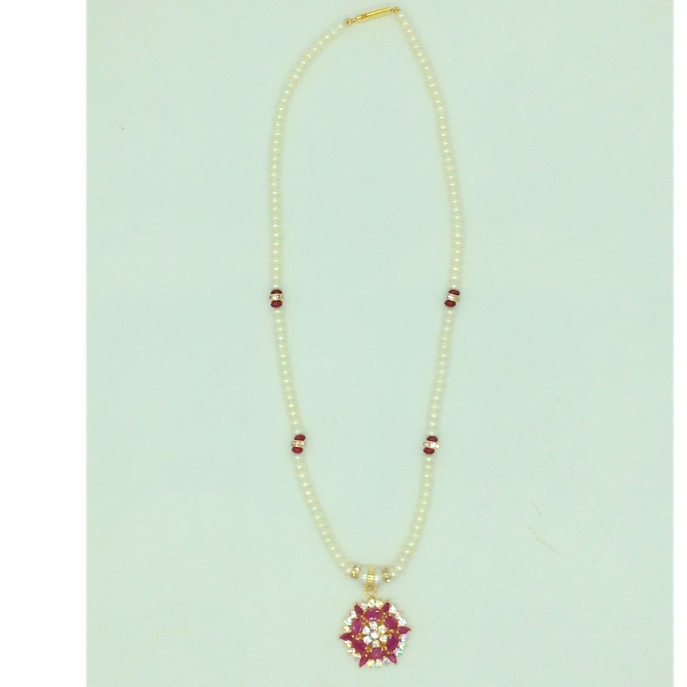 White,red cz pendent set with 1 line flat pearls mala jps0679 - Image 4
