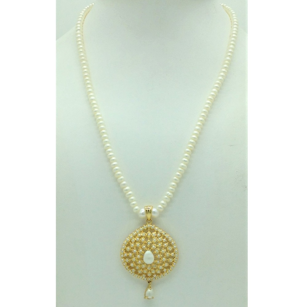 Pearls pendent set with 1 line flat pearls mala jps0678 - Image 2