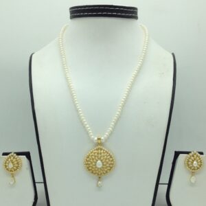 Pearls pendent set with 1 line flat pearls mala jps0678