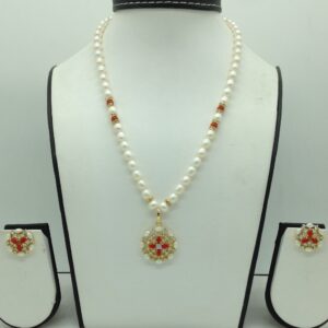 White,red cz pendent set with 1 line oval pearls mala jps0677