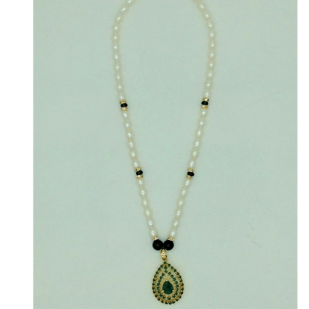 Green cz pendent set with 1 line oval pearls mala jps0676 - Image 4