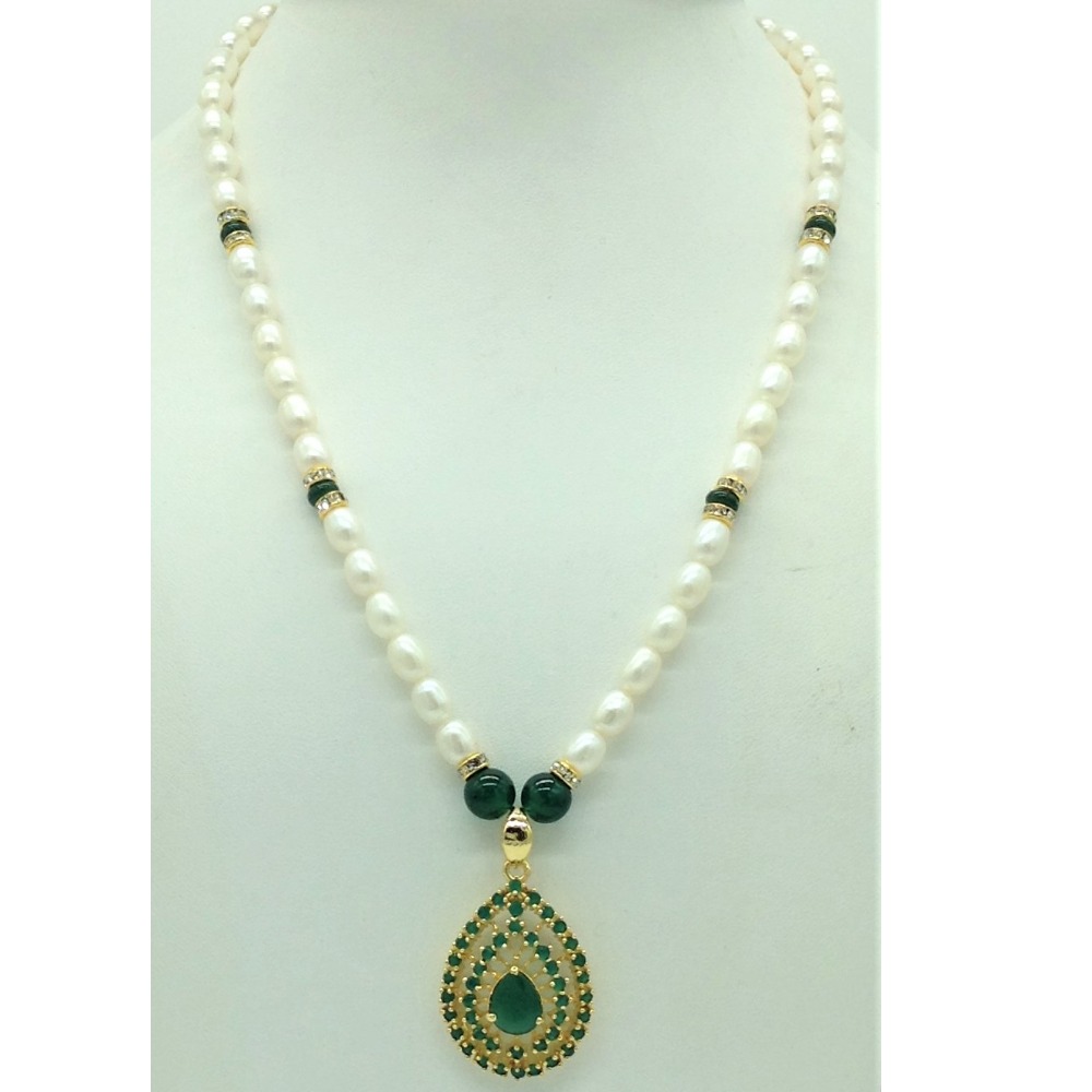 Green cz pendent set with 1 line oval pearls mala jps0676 - Image 2