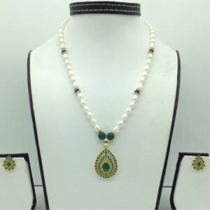 Green cz pendent set with 1 line oval pearls mala jps0676