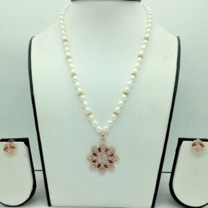 White,brown cz pendent set with 1 line oval pearls mala jps0675