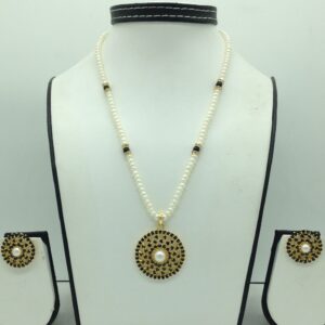 Black cz and pearls pendent set with 1 line flat pearls mala jps0674