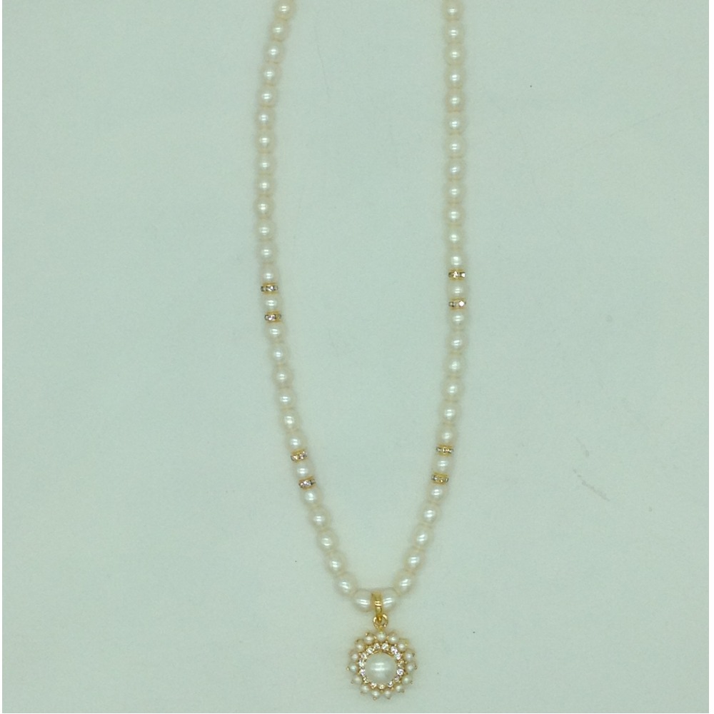 White cz and pearls pendent set with 1 line oval pearls mala jps0673 - Image 4