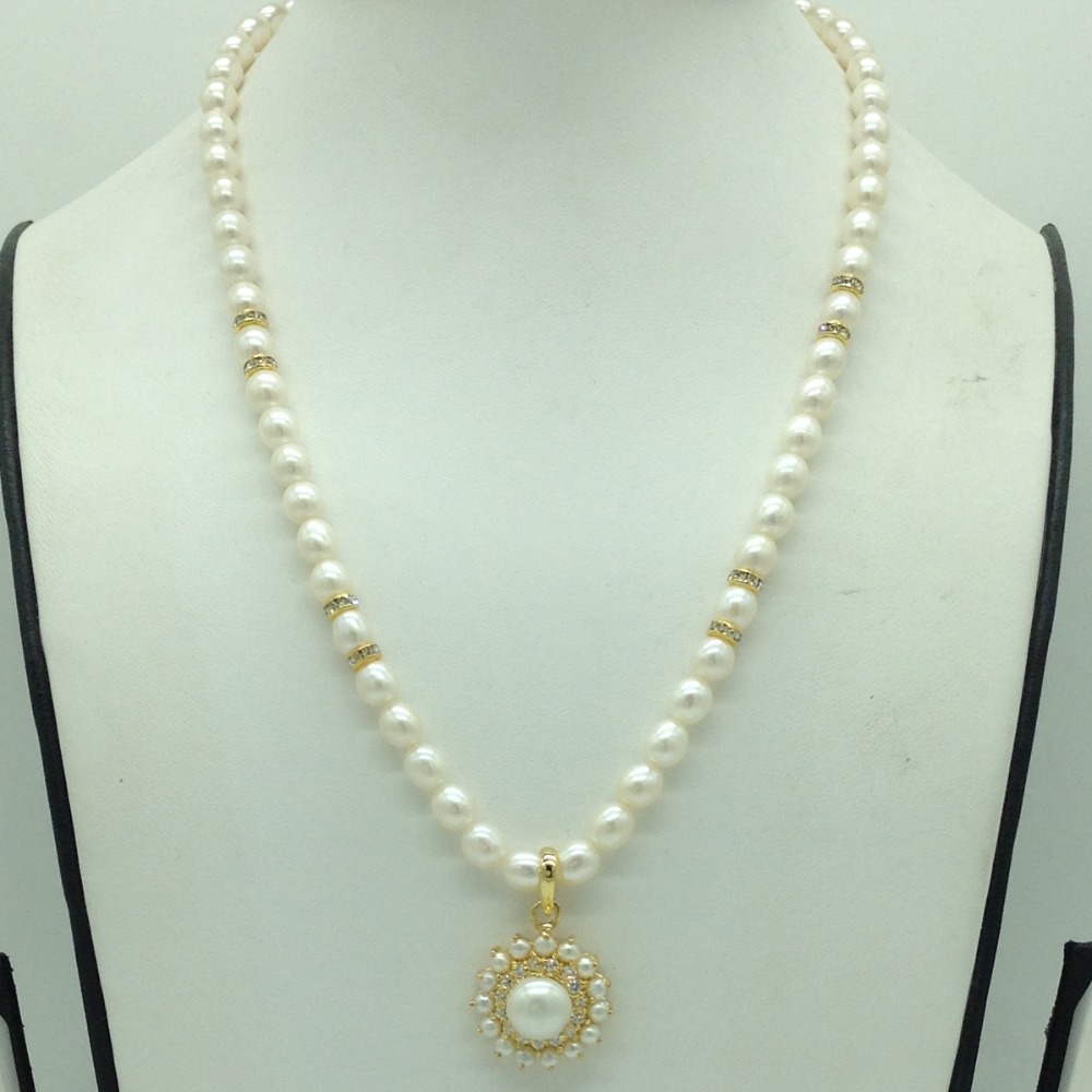 White cz and pearls pendent set with 1 line oval pearls mala jps0673 - Image 2