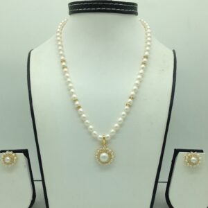 White cz and pearls pendent set with 1 line oval pearls mala jps0673