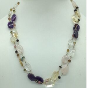 Multicolour Semiprecious Oval Aweja Long Chain JSS0153