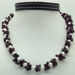 Freshwater White Oval Pearls with Garnets Mala JPM0472