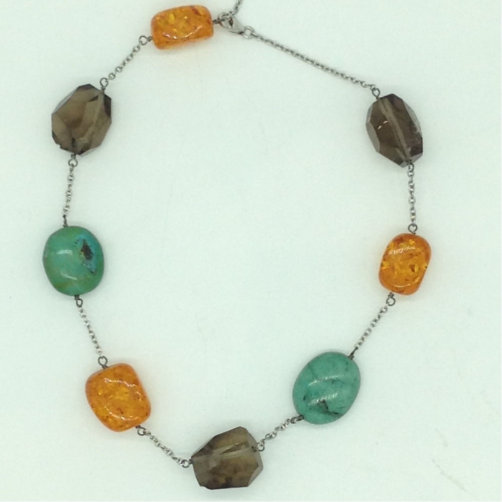 Multicolour Semiprecious Faceted Tumbles Silver Chain JSS0152