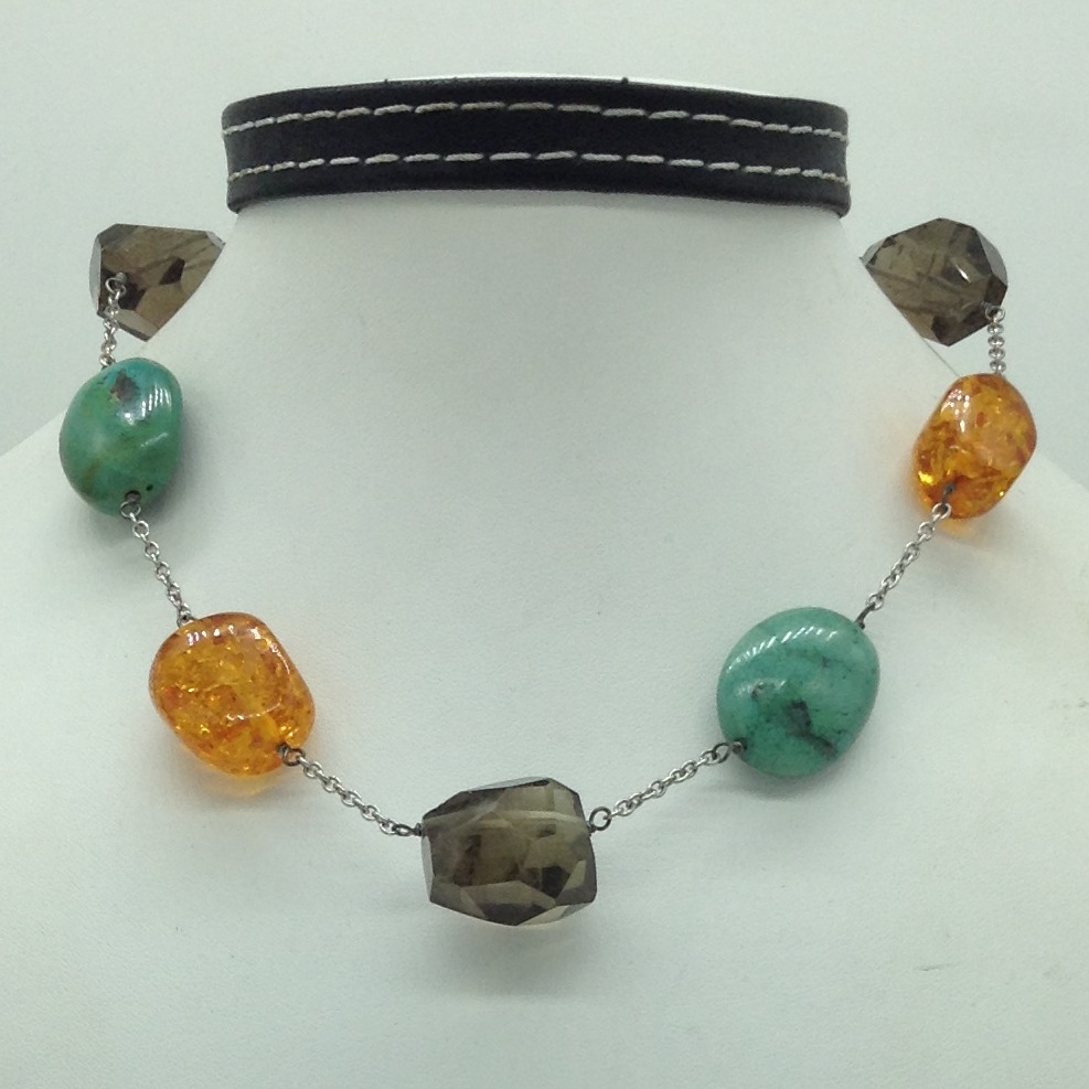 Multicolour Semiprecious Faceted Tumbles Silver Chain JSS0152