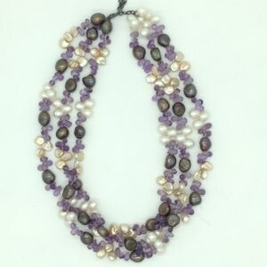 Multicolour kudkal pearls with amethyst neckalce jpm0466