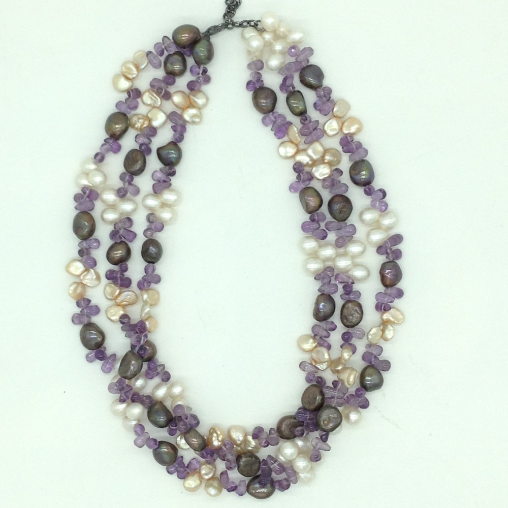 Multicolour kudkal pearls with amethyst neckalce jpm0466
