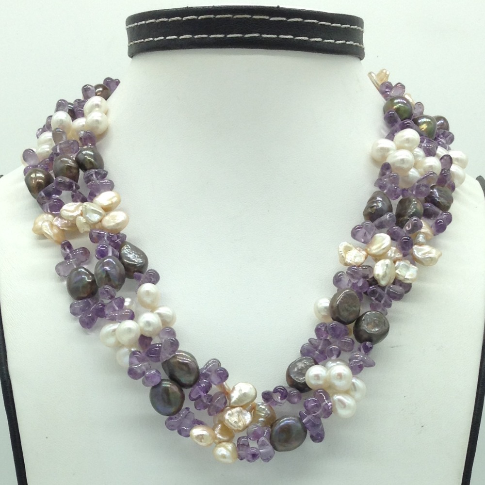 Multicolour kudkal pearls with amethyst neckalce jpm0466