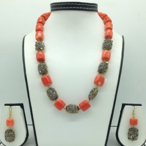 White cz balls and corals graded necklace set jnc0132