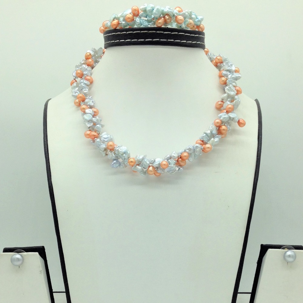 Freshwater multicolour pearls 3 lines twisted set jpp1089