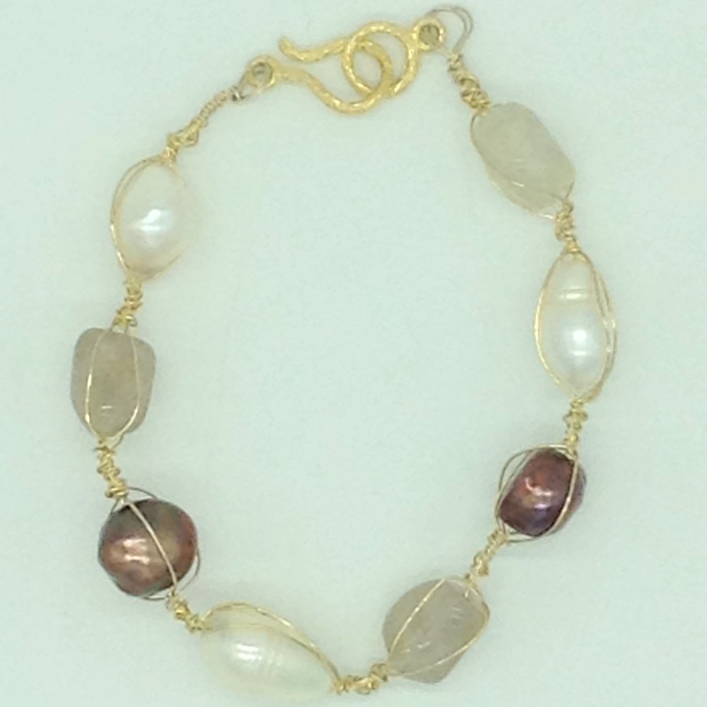 Freshwater multicolour pearls and white semi set in wire mesh jpp1088