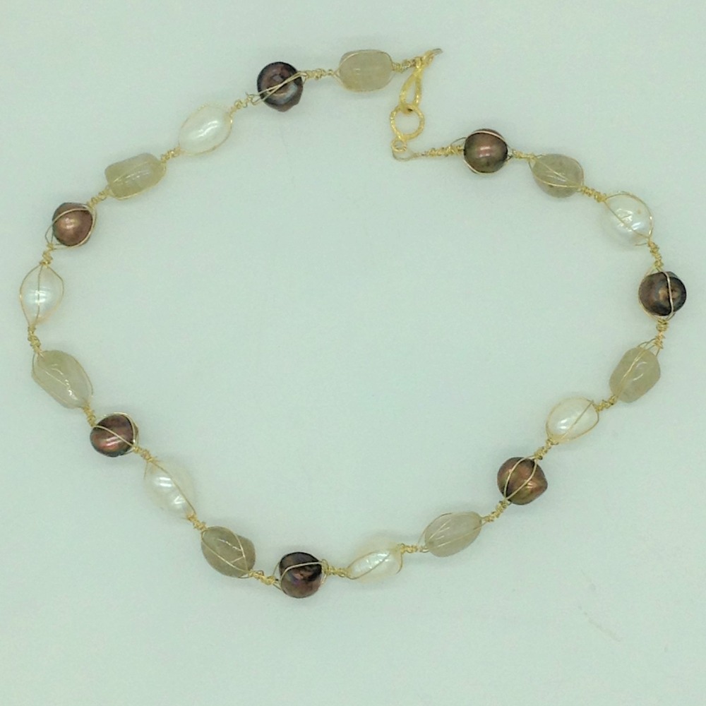 Freshwater multicolour pearls and white semi set in wire mesh jpp1088