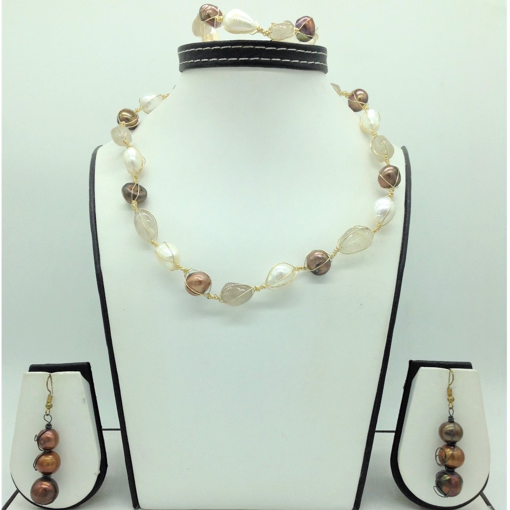 Freshwater multicolour pearls and white semi set in wire mesh jpp1088