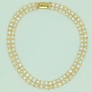 Freshwater White Button Pearls 2 Lines Necklace Set JPP1085