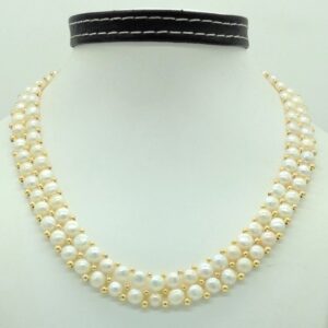 Freshwater White Button Pearls 2 Lines Necklace Set JPP1085