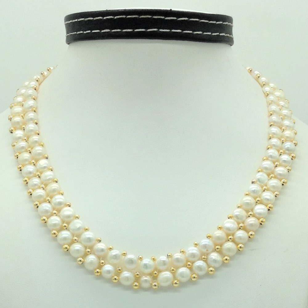 Freshwater White Button Pearls 2 Lines Necklace Set JPP1085