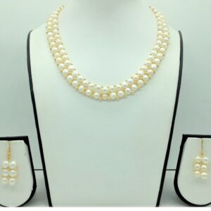 Freshwater White Button Pearls 2 Lines Necklace Set JPP1085