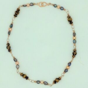 Freshwater Multicolour Kudkal Pearls with Tigerstones Wire Mesh Mala JPM0465