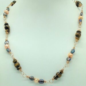 Freshwater Multicolour Kudkal Pearls with Tigerstones Wire Mesh Mala JPM0465