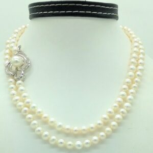 Freshwater white potato pearls long knotted broach mala jpm0463