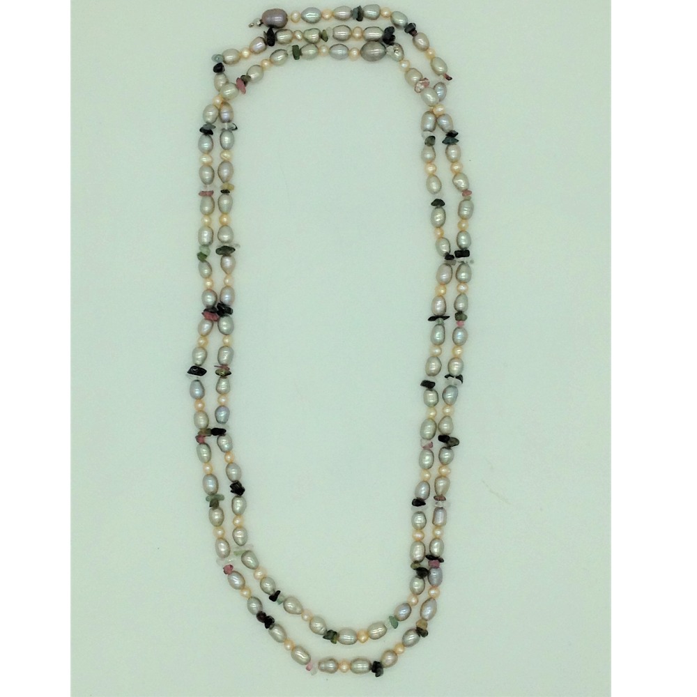 Freshwater multicolour oval pearls knotted mala jpm0462