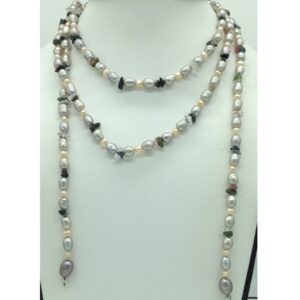 Freshwater multicolour oval pearls knotted mala jpm0462
