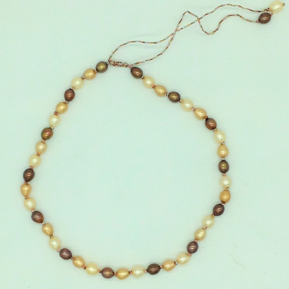 Freshwater Multicolour Oval Pearls Knotted Mala JPM0462