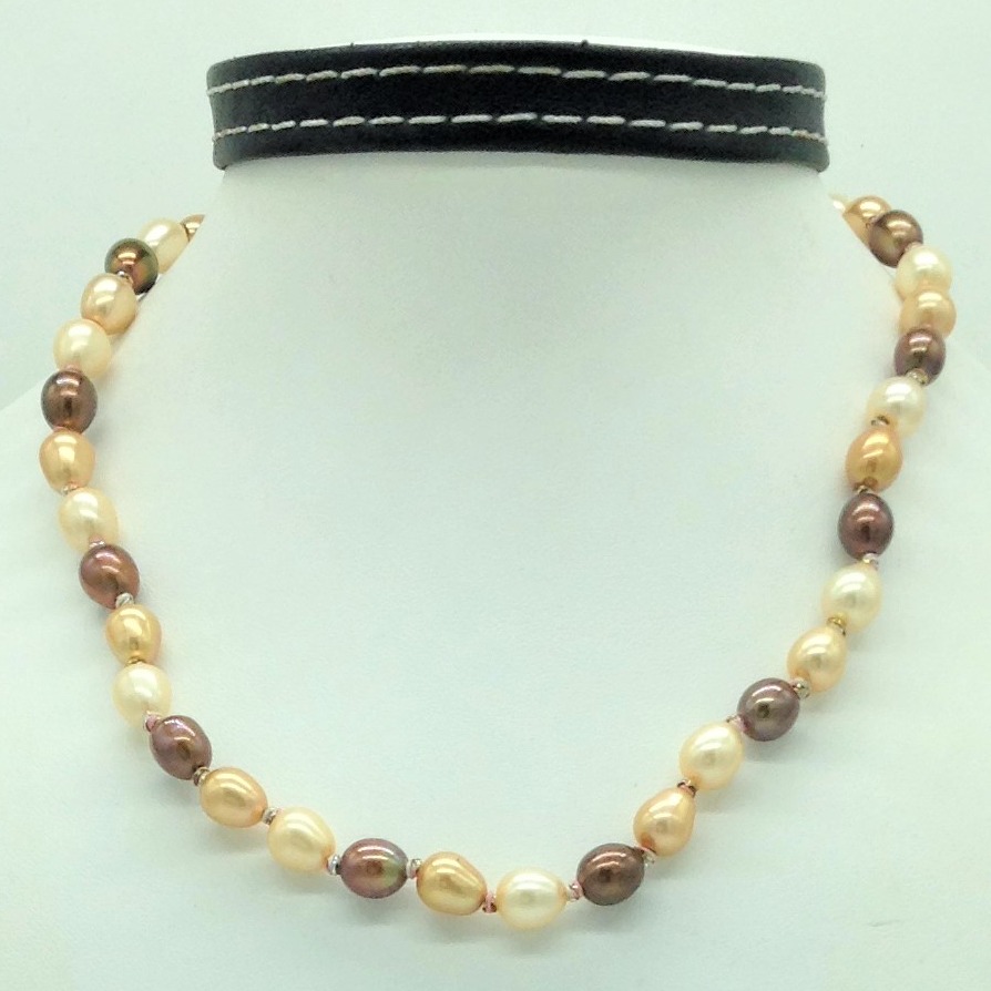 Freshwater Multicolour Oval Pearls Knotted Mala JPM0462