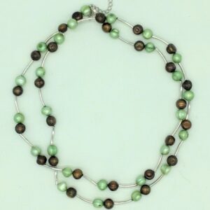 Freshwater Green And Brown Potato Pearls Long Pipe Mala JPM0461